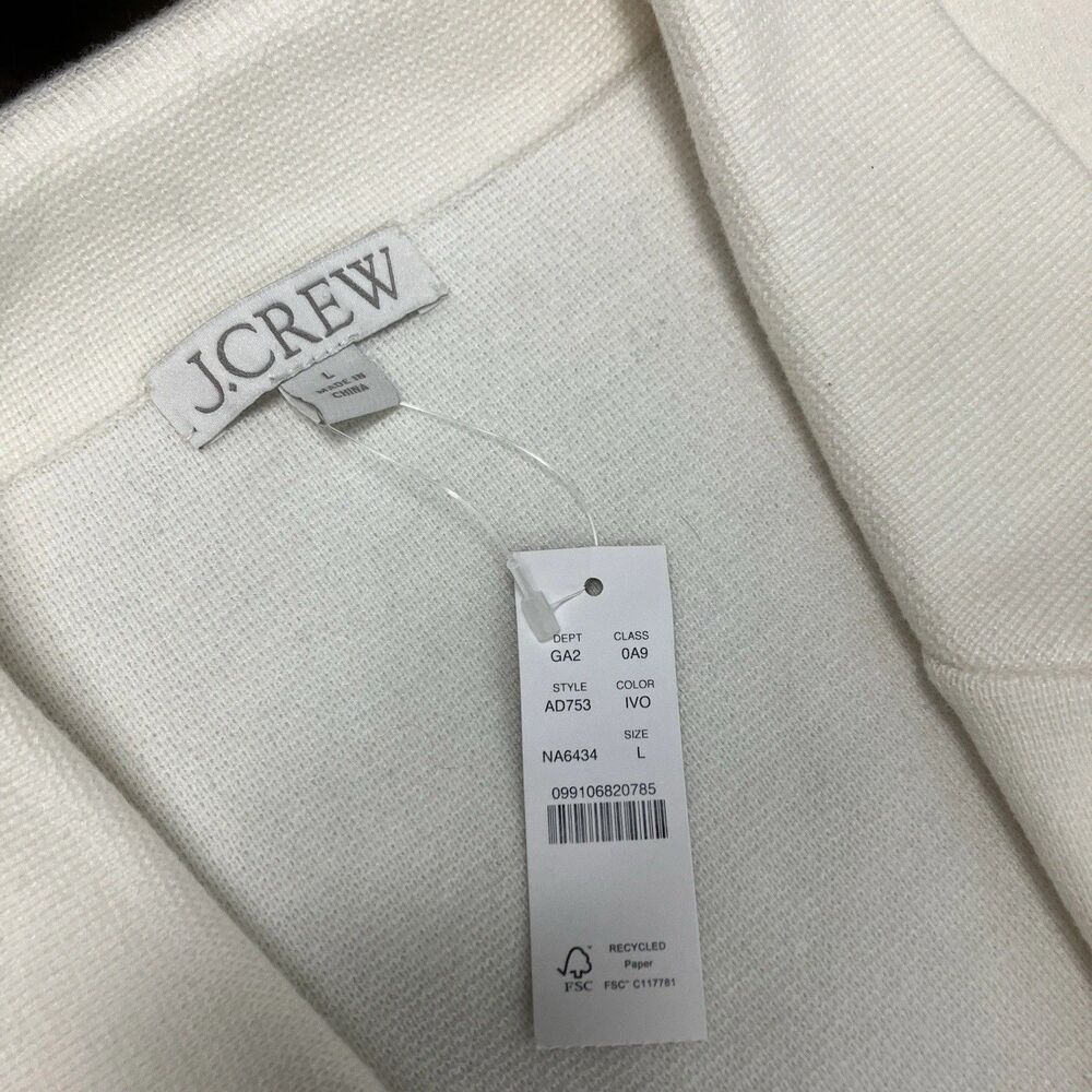 J Crew Cardigan Womens L White Open Front Ella Long Oversized Sweater - Picture 7 of 8